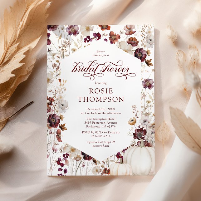 Rustik höstens bröllopsfest för pumpkin wildflower inbjudningar (Skapare uppladdad)