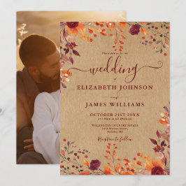 Rustik höstfällning Blommigt Löv Foto Bröllop Inbjudningar