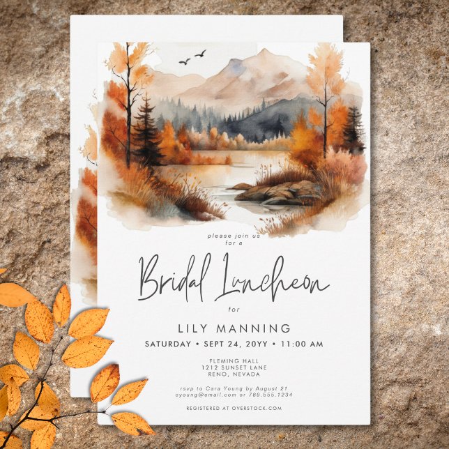 Rustik Höstfjäll Akvarell Bröllops Luncheon Inbjudningar (Rustic Fall Mountain Watercolor Bridal Luncheon Invitation)