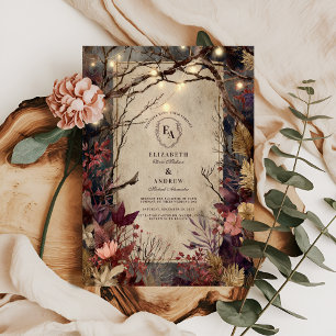 Rustik höstglöd och burgundi-blommor inbjudningar