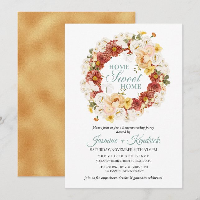 Rustik höstkors Blommigt Utandning Hushållsuppvärm Inbjudningar (Fram/baksida)