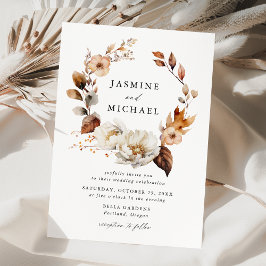 Rustik Höstlig Blommig Krans Bröllop Inbjudningar