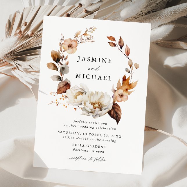 Rustik Höstlig Blommig Krans Bröllop Inbjudningar (Skapare uppladdad)