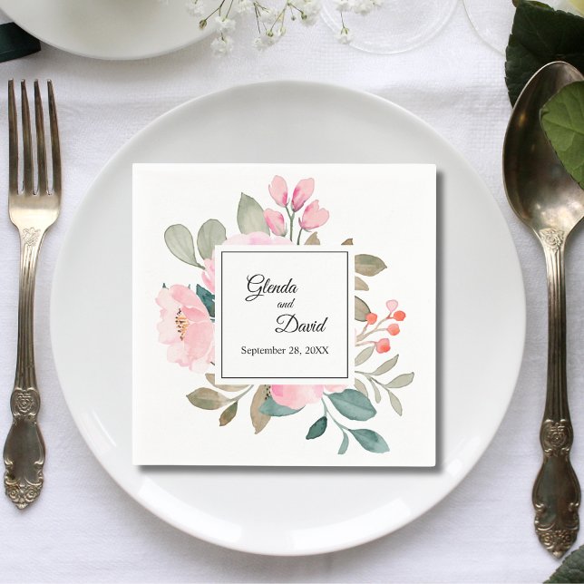 Rustik höstlig blomster ram bröllop pappersservett (Rustic autumn foliage floral frame napkins add cozy seasonal charm to your wedding table)