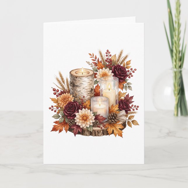 Rustik Höstljusstake Blommig Centerdekor Kort (Framsida)
