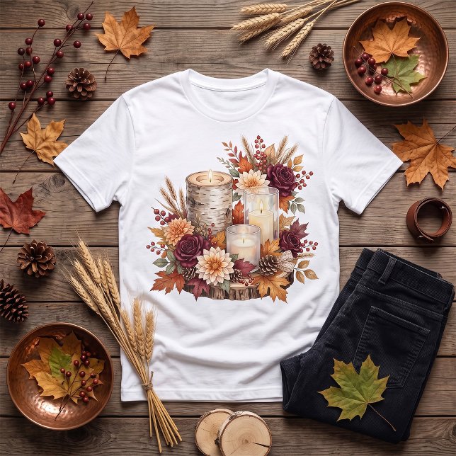 Rustik Höstljusstake Blommig Centerdekor T Shirt (Skapare uppladdad)