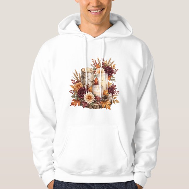 Rustik Höstljusstake Blommig Centerpiece Hoodie (Framsida)