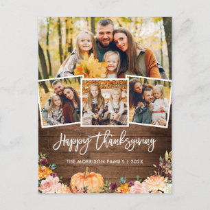 Rustik Höstpumpa Blommig Thanksgiving Foto Vykort