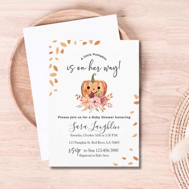Rustik höstpumpa - höstbabystövel inbjudningar (Rustic Autumn Pumpkin Baby Shower Invitation)