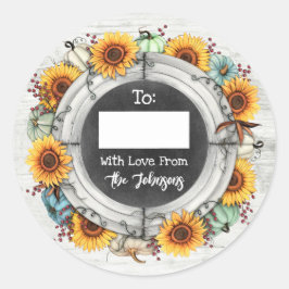 Rustik Höstsol Blomsterkort För/Från Namn Runt Klistermärke