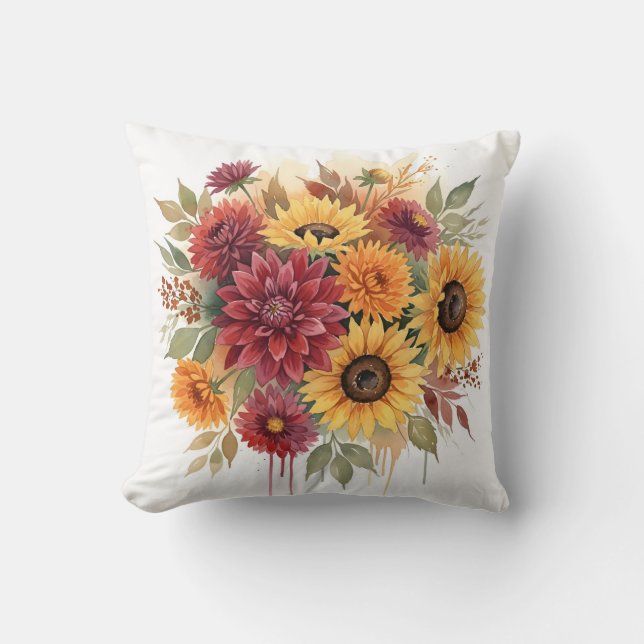 Rustik höstsolfjäderblomma och burgunderfärgad dah kudde (Framsida)