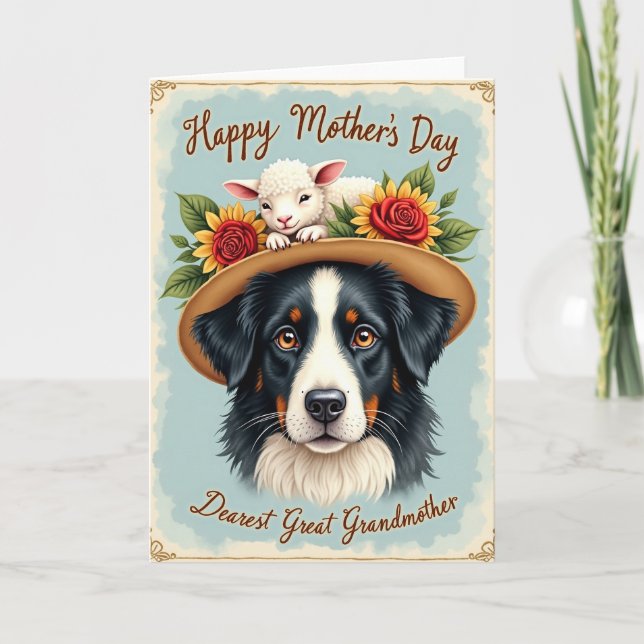 Rustik hund Blommig Morsdags kort (Framsida)