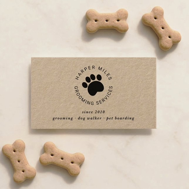 Rustik hund, gromning av kraftverk visitkort (Professional, minimalistic dog sitter business card with a rustic organic feeling.)