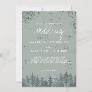 Rustik Hunter Grönt Forest Snowy Winter Wedding Inbjudningar