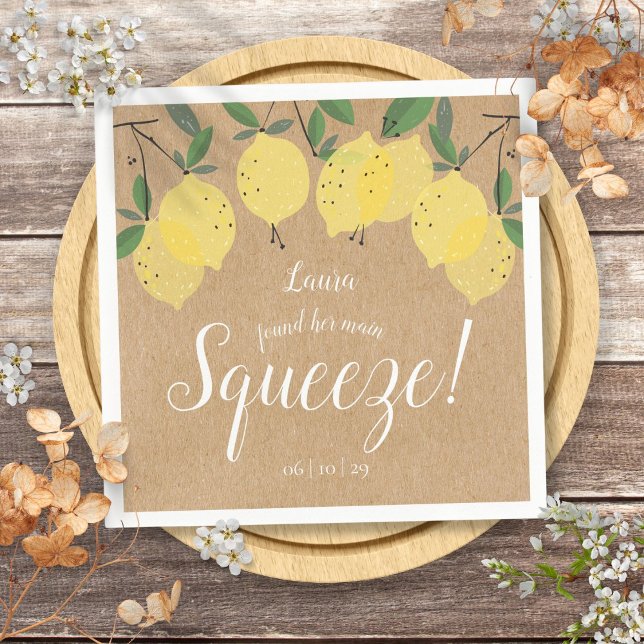 Rustik Huvudpress Lemon Bröllopsdusch  Pappersservett (Rustic Main Squeeze Lemons Bridal Shower Napkins)