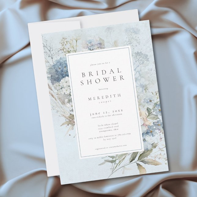 Rustik Hydrangea Blå Vit Blommig Bröllopsdusch Inbjudningar (Rustic Hydrangea Blue White Floral Bridal Shower Invitation)