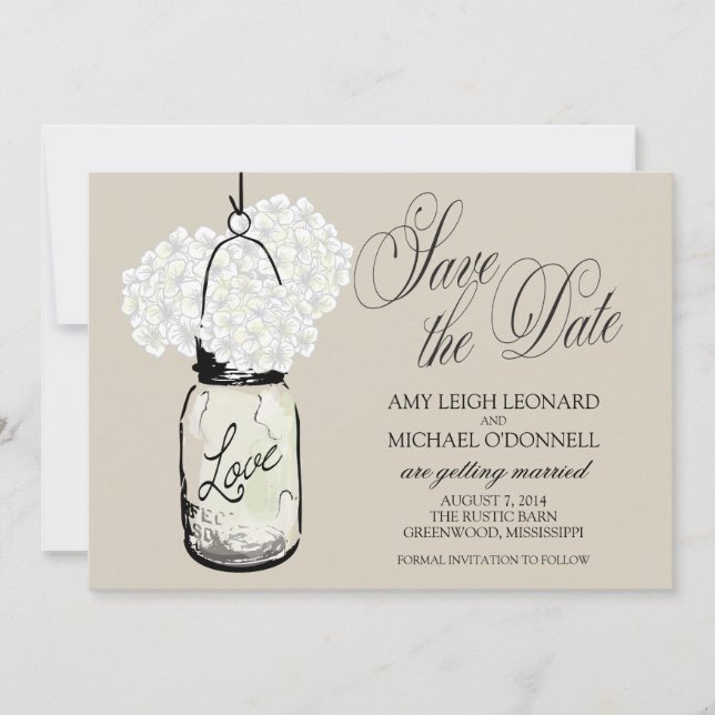 Rustik Hydrangea i Murbrukskrukor - Spara Datumet Inbjudningar (Framsida)