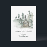 Rustik Hytt Vattenfärg Skogsgrön Personlig  Julkort<br><div class="desc">Personlig Rustik Hytt Vattenfärg Skogsgrön Julkort</div>