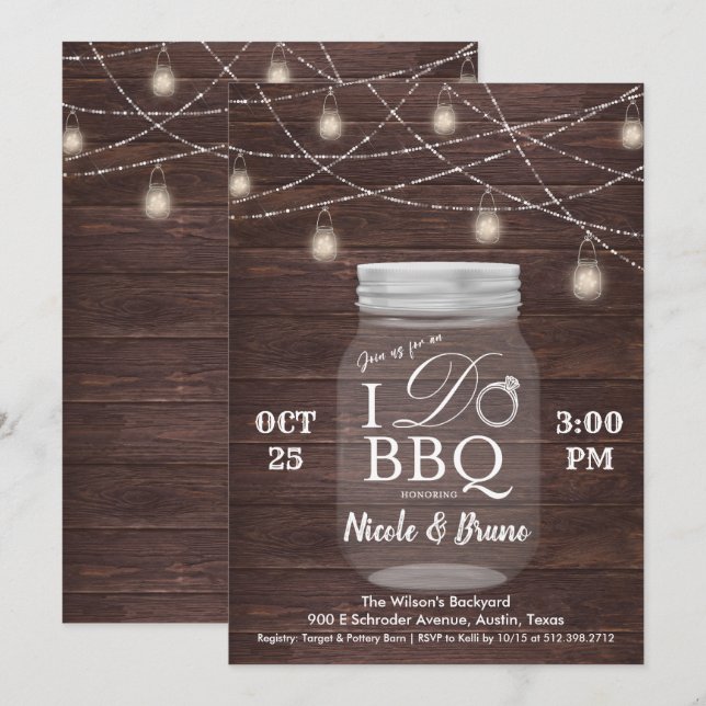 Rustik I DO BBQ Mason Jar-inbjudan Inbjudningar (Fram/baksida)