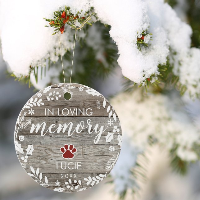 Rustik i PET-minnesanteckningsfoto för Loving Memo Julgransprydnad Keramik (Rustic In Loving Memory PET Memorial Photo Ceramic Ornament)