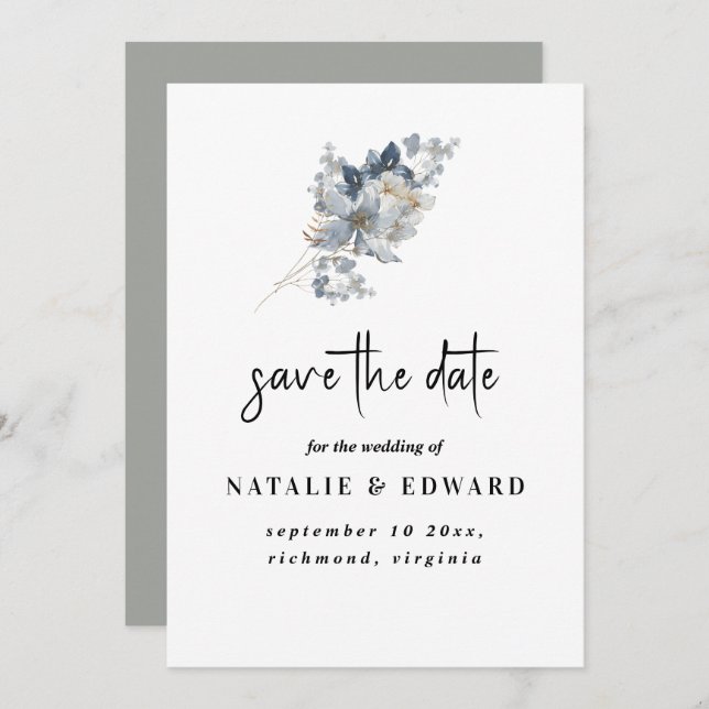 rustik illustration av blomsterarrangemang i akvar spara datumet (Fram/baksida)