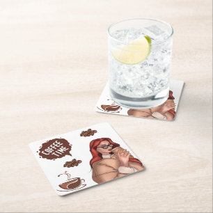 Rustik illustration av kaffe Cappuccino Brown Underlägg Papper Kvadrat