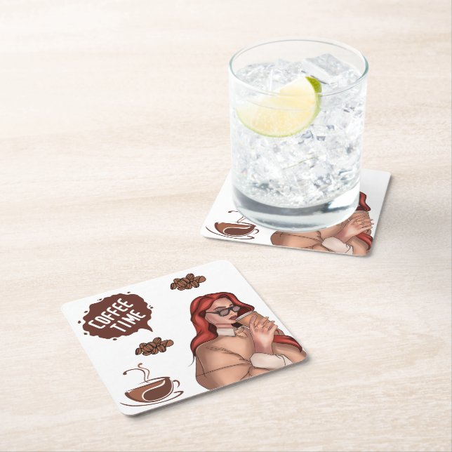 Rustik illustration av kaffe Cappuccino Brown Underlägg Papper Kvadrat (Insitu)