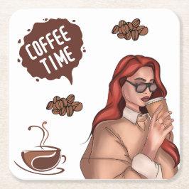Rustik illustration av kaffe Cappuccino Brun Underlägg Papper Kvadrat