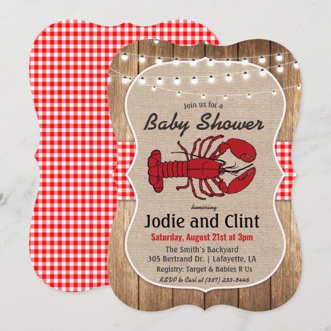 Rustik inbjudan till baby shower med tema marin st (Fram/baksida)
