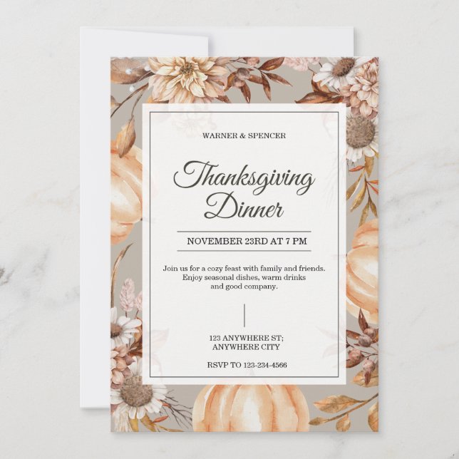 Rustik inbjudan till Thanksgiving-middag (Framsida)