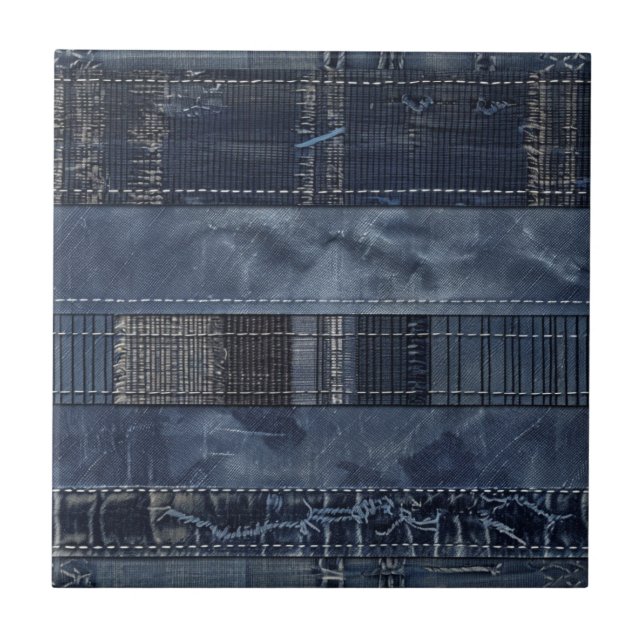Rustik Indigo Denim Lapptekniksmönster Kakelplatta (Framsidan)
