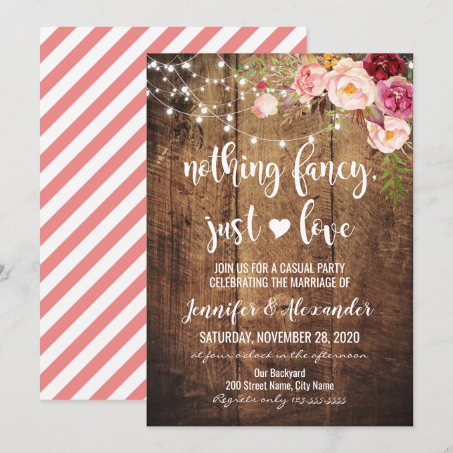 Rustik Inget Tjafs Bara Kärlek Inbjudningar (Fram/baksida)