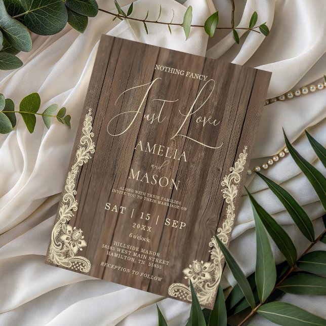 Rustik Inget Tjälligt Bara Kärlek Bröllopsinbjudan (Rustic Nothing Fancy Just Love Wedding Invitation)