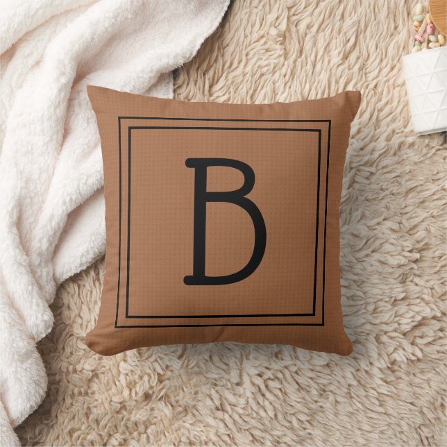 Rustik Initial Monogram Bokstav Brun Svart Fyrkant Kudde (Filt)