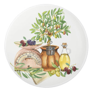Rustik italiensk Grönt Guld Brown Watercolor Knopp