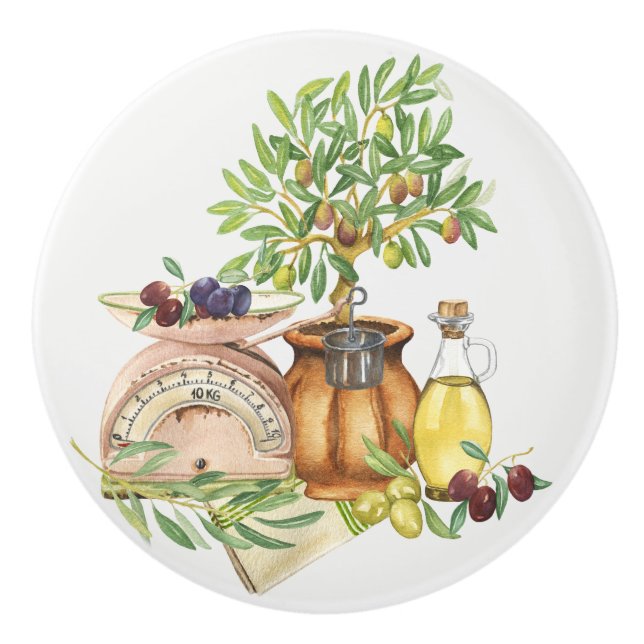 Rustik italiensk Grönt Guld Brown Watercolor Knopp (Framsidan)