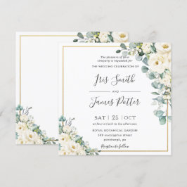 Rustik ivoriansk vit Blommigt Eucalyptus Guld Bröl Inbjudningar