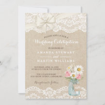 Rustik Ivory Burlap Snöre Blommigt Mason Burk Bröl