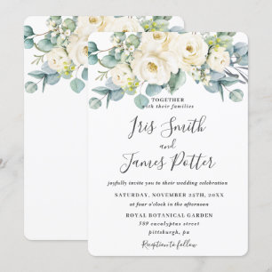 Rustik Ivory White Blommigt Ro Eucalyptus Bröllop Inbjudningar