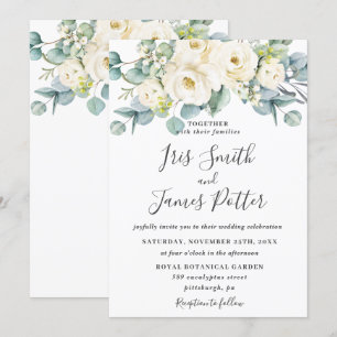 Rustik Ivory White Blommigt Ro Eucalyptus Bröllop Inbjudningar