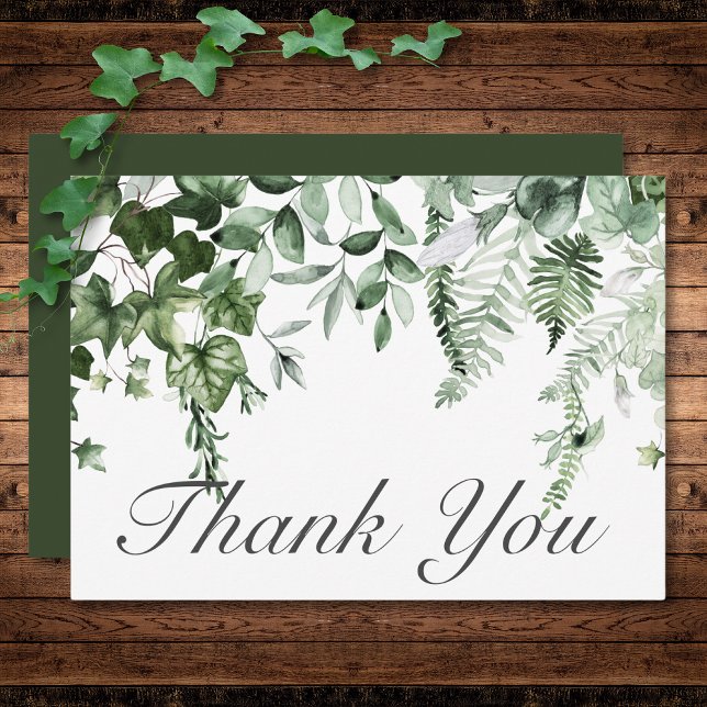 Rustik Ivy & Salvia Grön Bröllopsdekoration Tack Kort (Rustic Ivy & Sage Greenery Green Wedding Thank You Card)