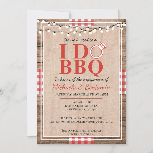 Rustik Jag Gör BBQ Förlovningsfest Par Bröllopsdus Inbjudningar (Framsida)