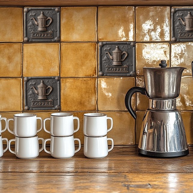 Rustik järnsten kaffekanna kakelplatta (Skapare uppladdad)