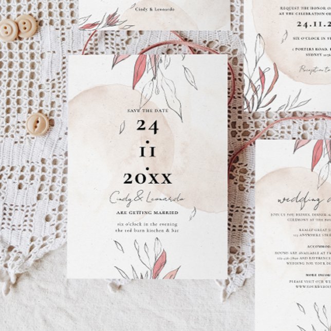 Rustik jordnära akvarell blomsterbröllop spara datumet (Skapare uppladdad)