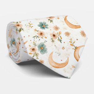 Rustik jordnära boho månad blomster mönster (2) slips