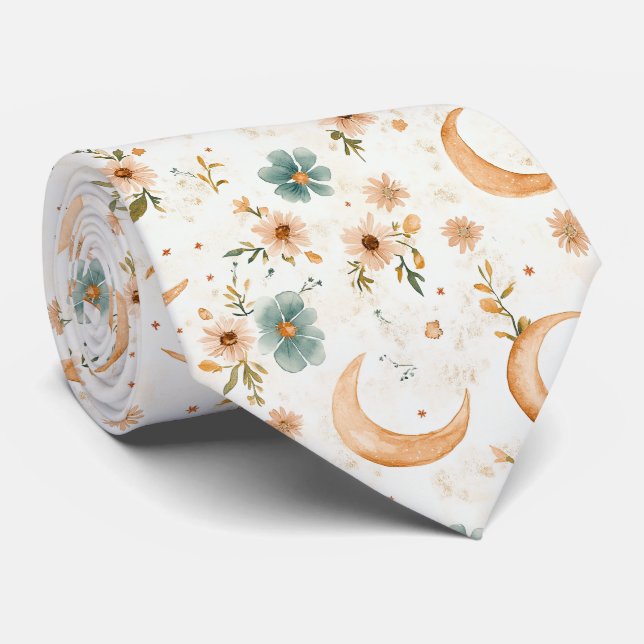Rustik jordnära boho månad blomster mönster (2) slips (Rullad)