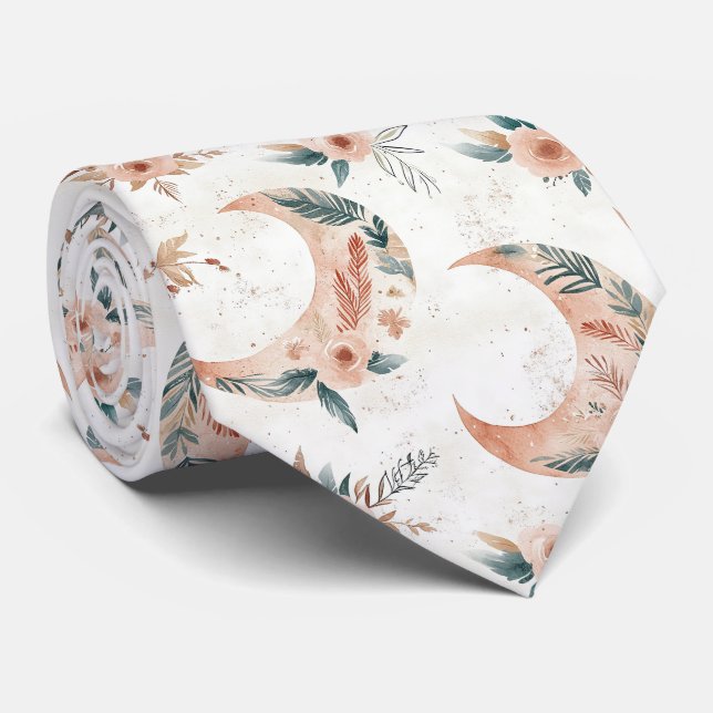 Rustik jordnära boho månad blomster mönster (3) slips (Rullad)
