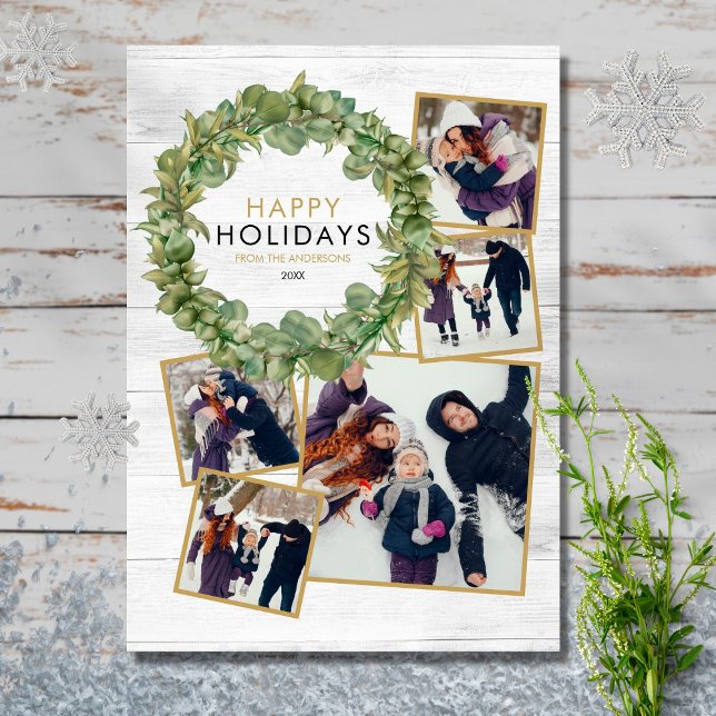 Rustik jul 5 Photo Collage Greenery Wandeine Julkort (Skapare uppladdad)