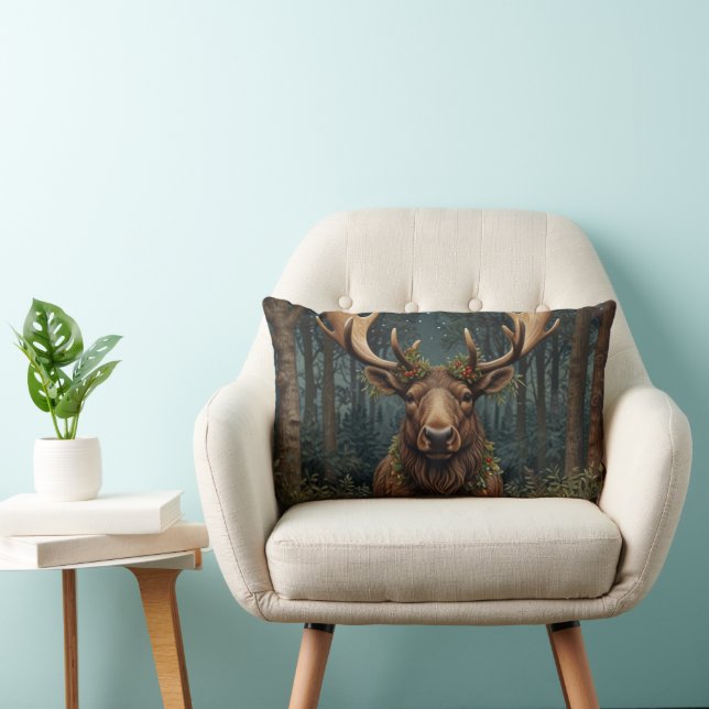 Rustik jul älg hjort boho skog  lumbarkudde (Stol)