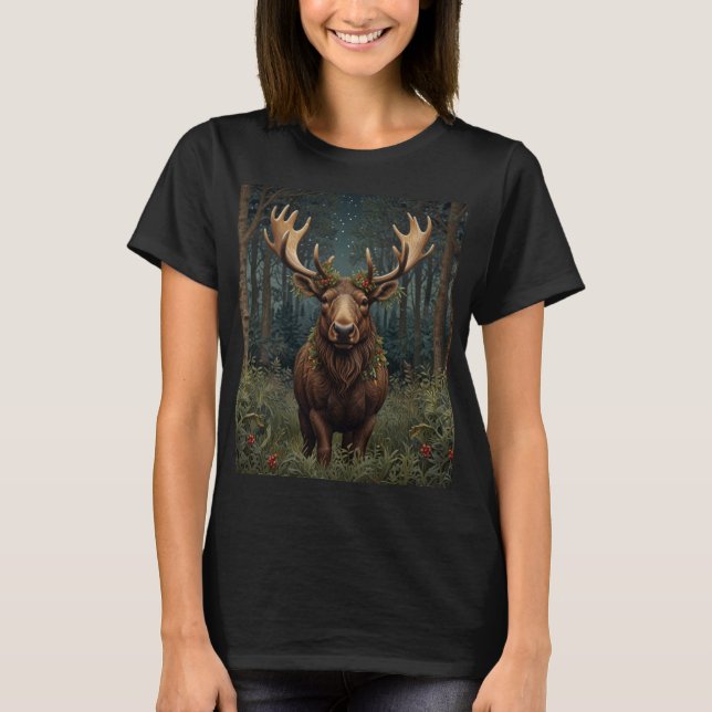 Rustik jul älg hjort boho skogslandskap  t shirt (Framsida)